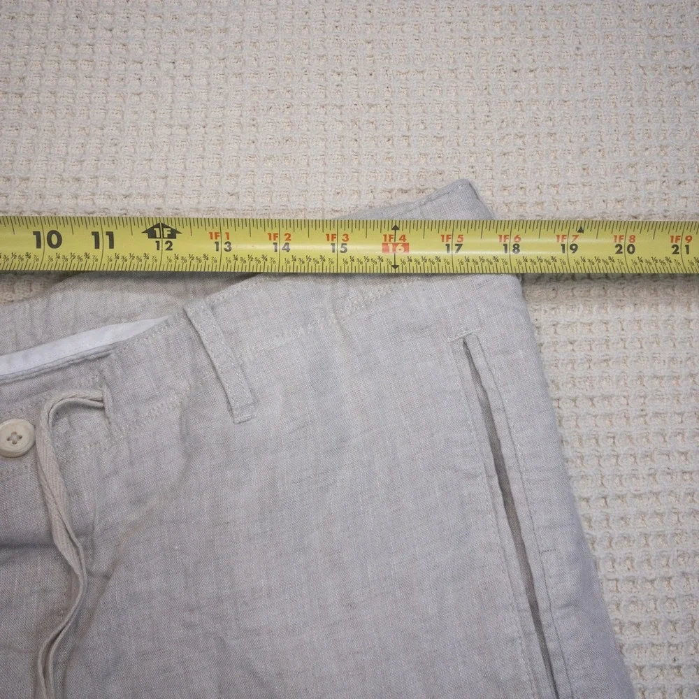 Perry Ellis Mens 100% Linen Drawstring Pants Beige Oatmeal Casual Beach Trousers